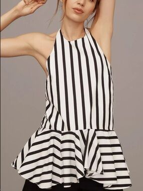 Anthropologie Maeve Black and White Striped Halter Top